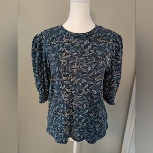 Lucky Brand Blue Leaf Pattern Blouse